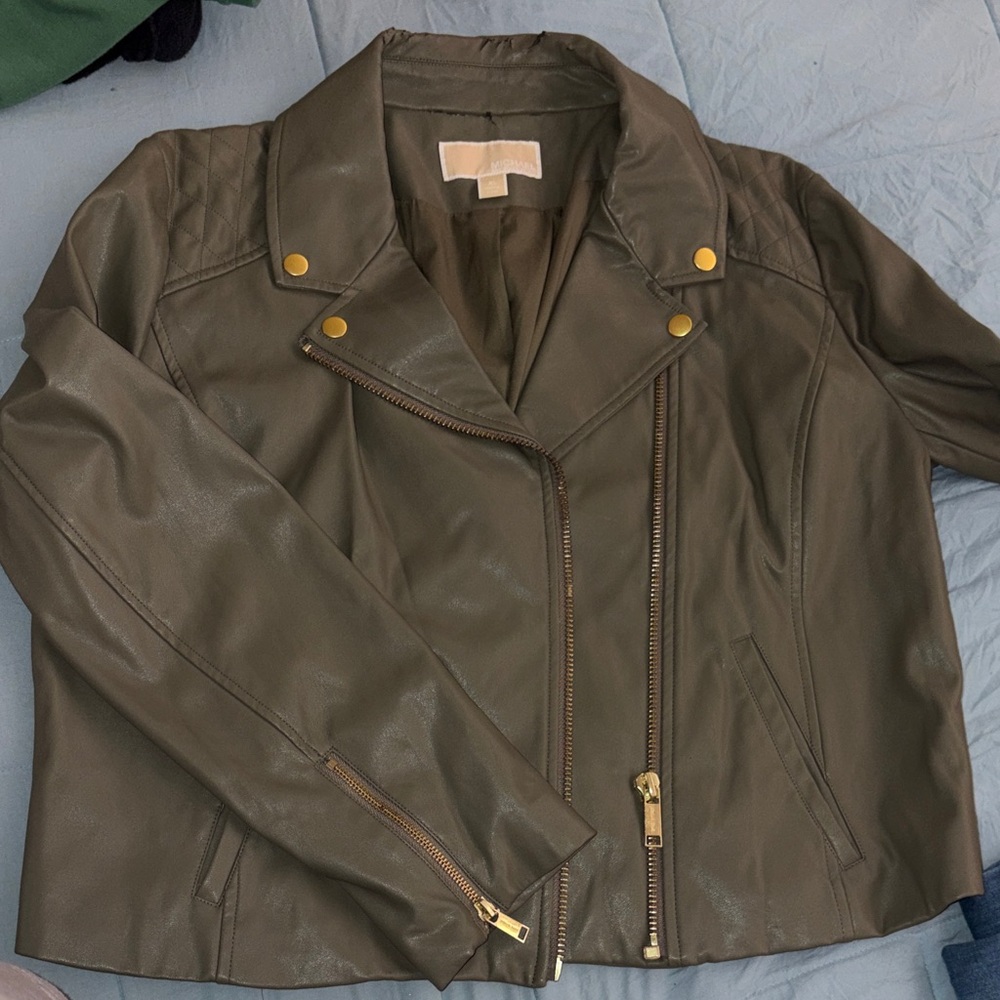 Michael Kors women’s Olive green moto Leather Jacket